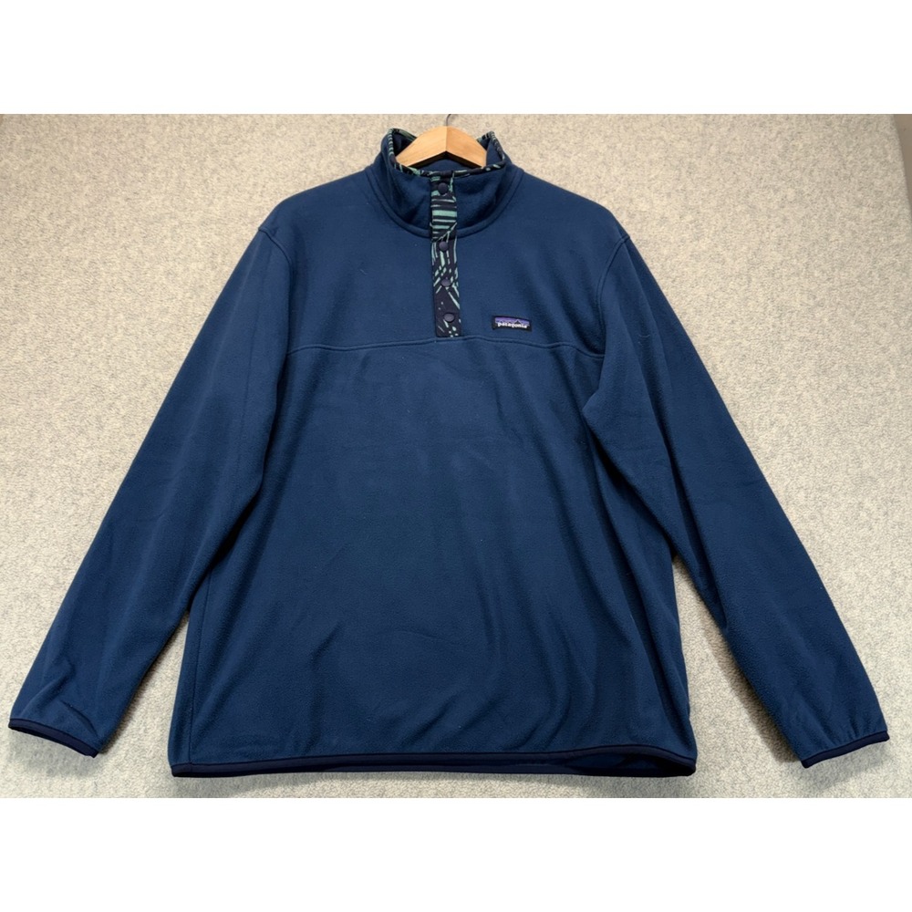 Patagoniaโ Mens Micro D Snap-T Pullover Jacket Blue Fleece Mock Neck Outdoor L